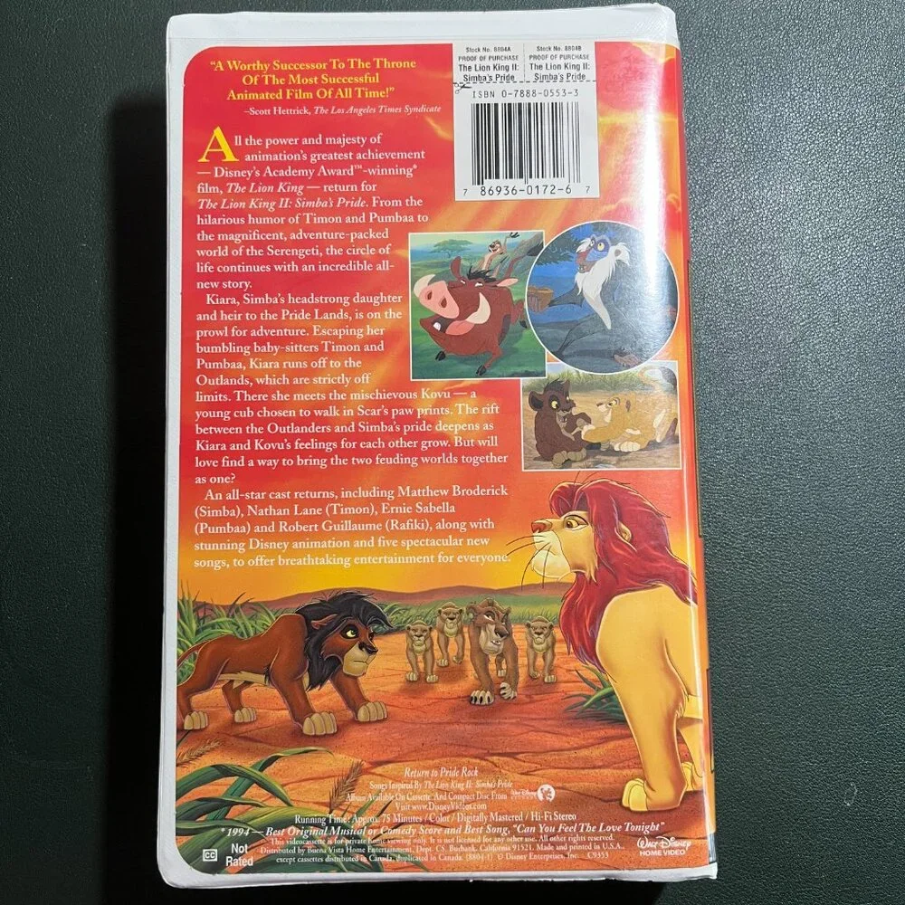 Disney VHS Lion King II: Simba’s Pride (1998) 8804-1First Pressing